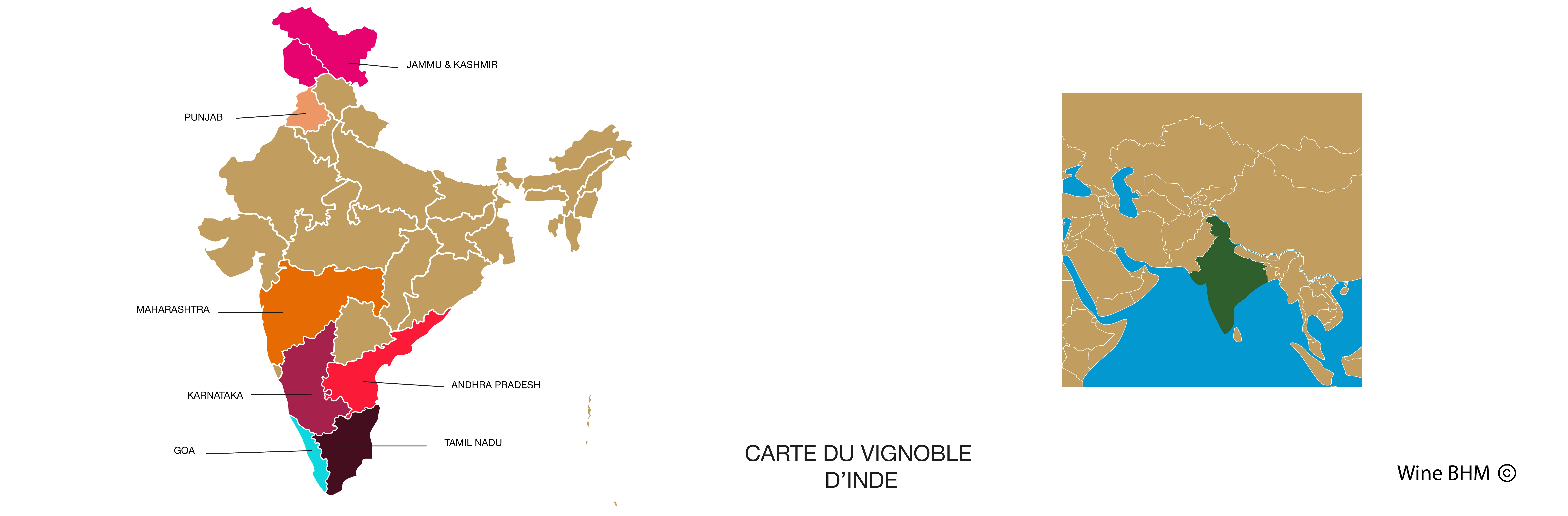 Carte du vignobles d'Inde