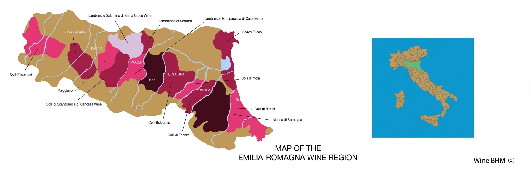 Map of the Emilia-Romagna wine region
