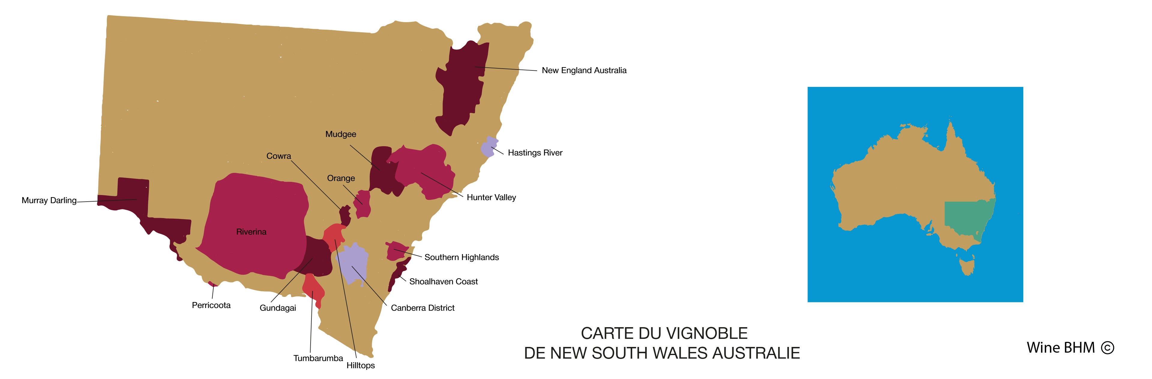 Carte du vignobles de Nouvelle-Galles du Sud