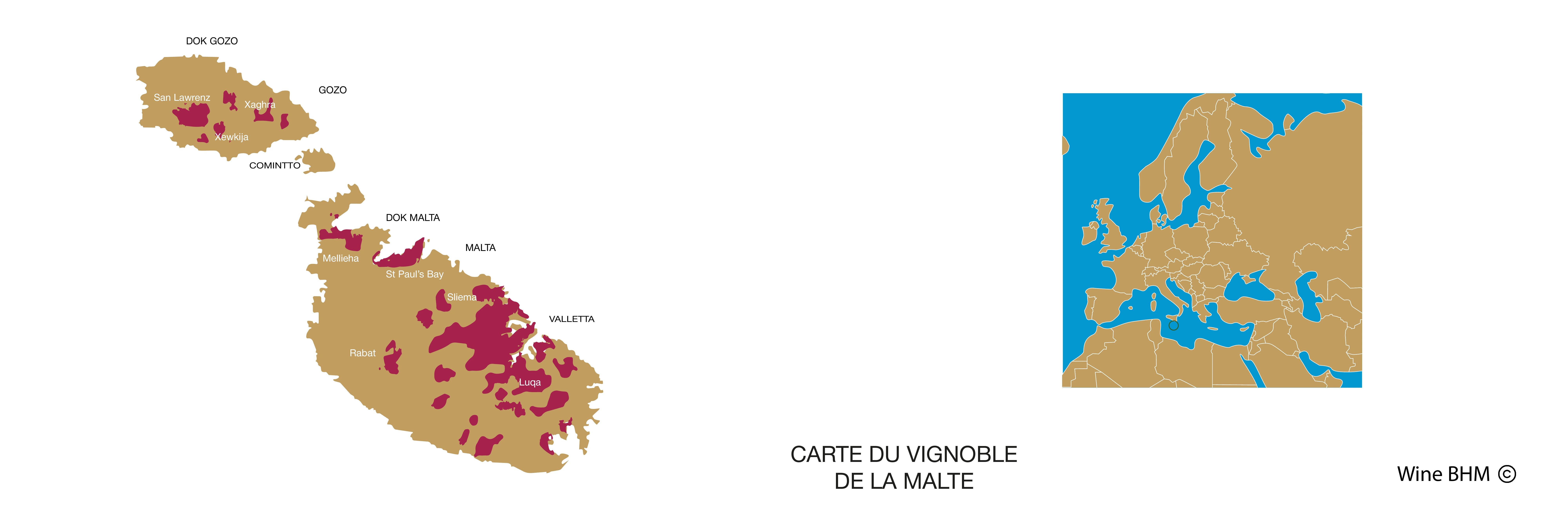 carte du vignoble de Malte