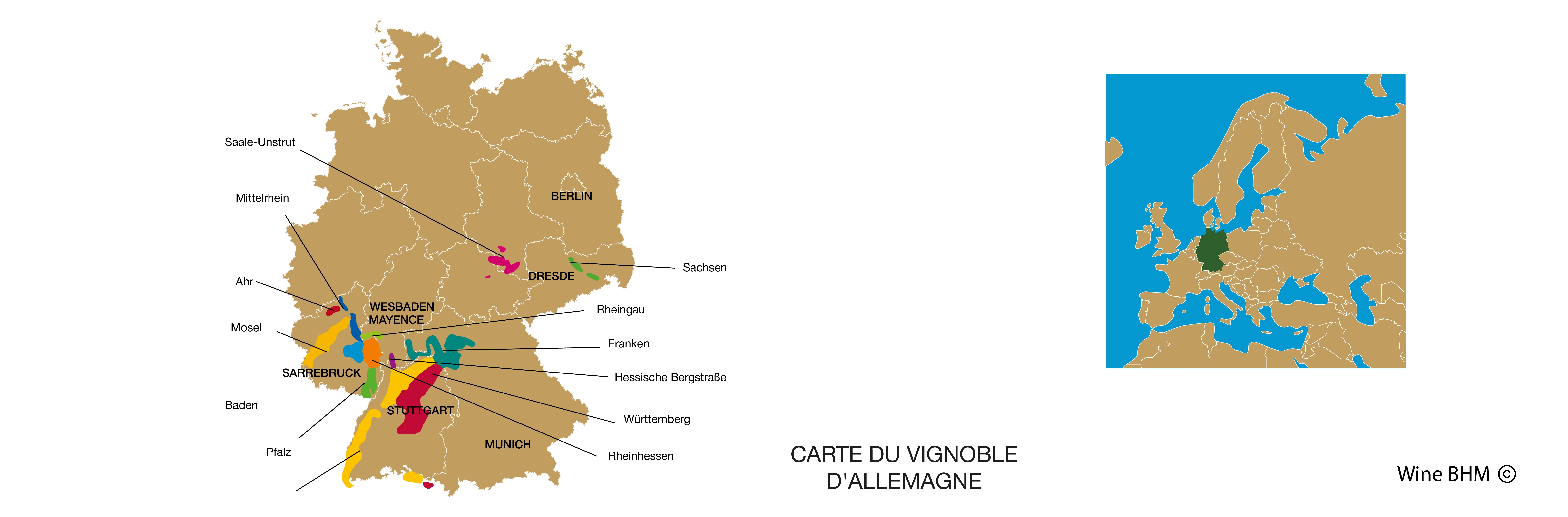 carte des Vignobles  d'Allemagne
