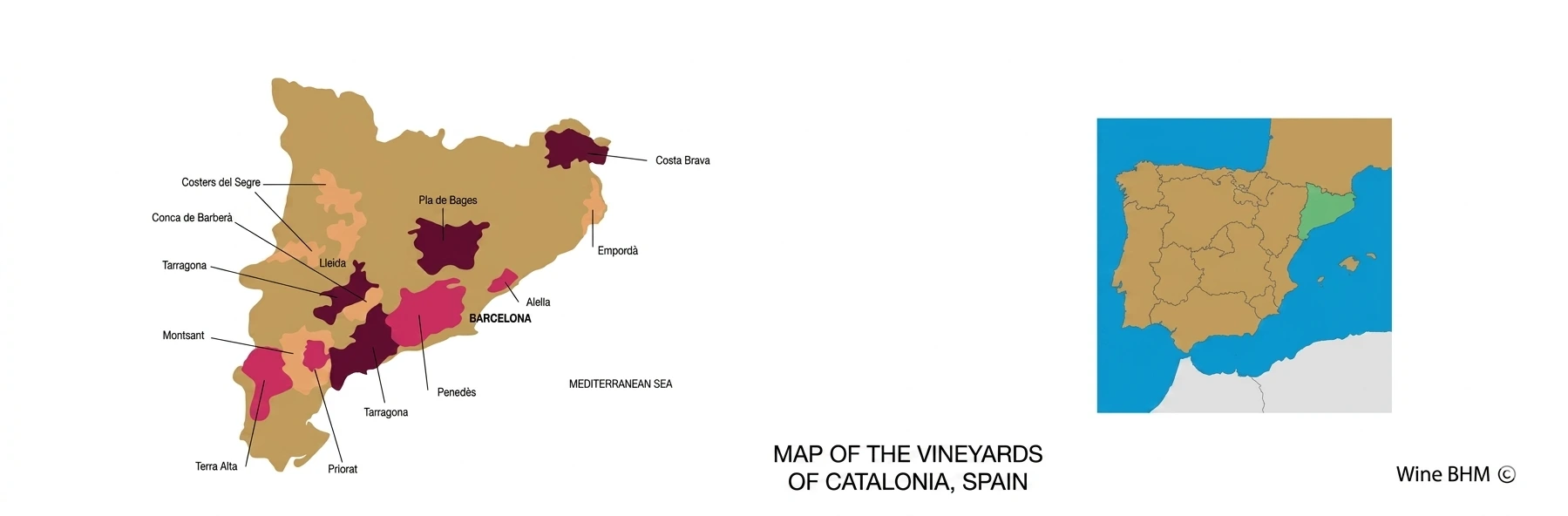 Map of the vineyards of Catalonia, Spain