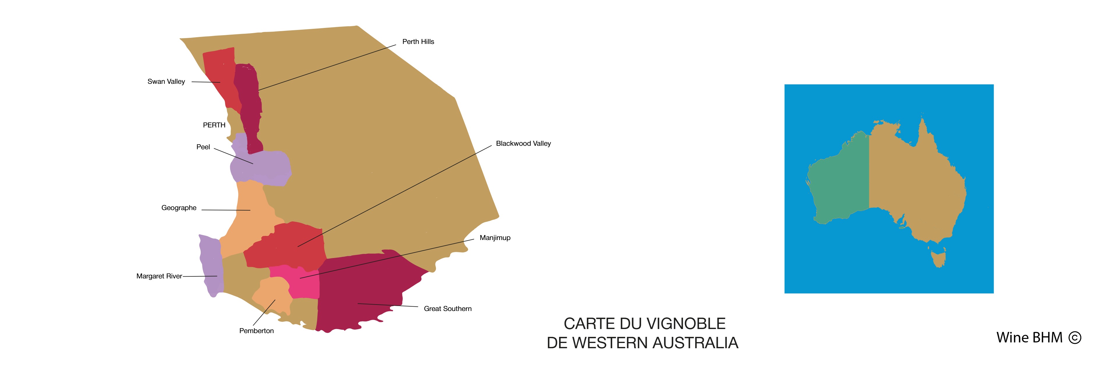 Carte du vignobles d'Australie-Occidentale