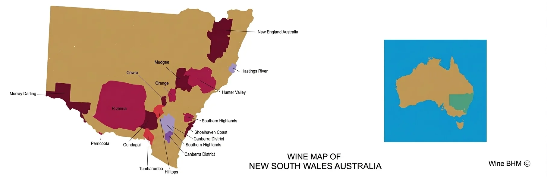 Map of the vineyards of New South Wales