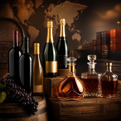 importateur de vins, champagnes et spiritueux d'exception dans une cave traditionnelle en pierre avec tonneaux et bouteilles