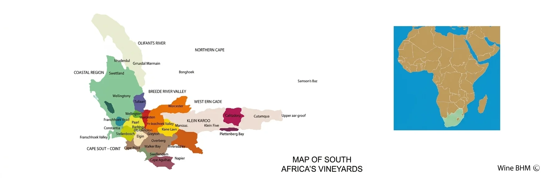 map of south africa's vineyards