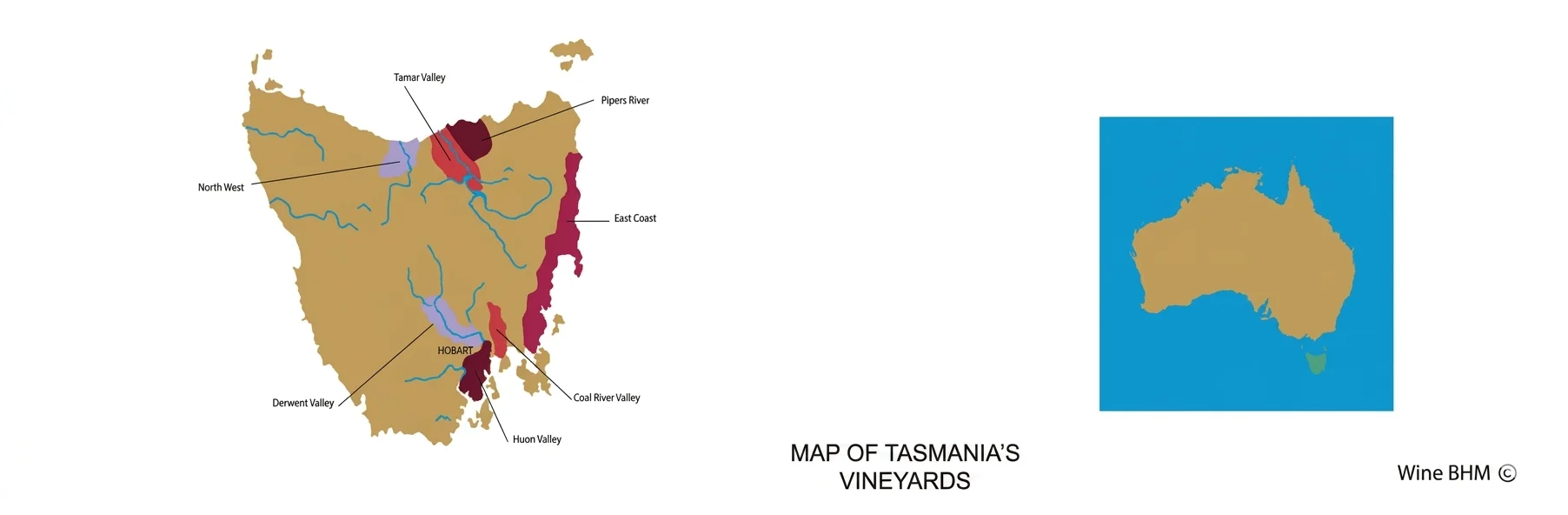 Map of Tasmania's vineyards