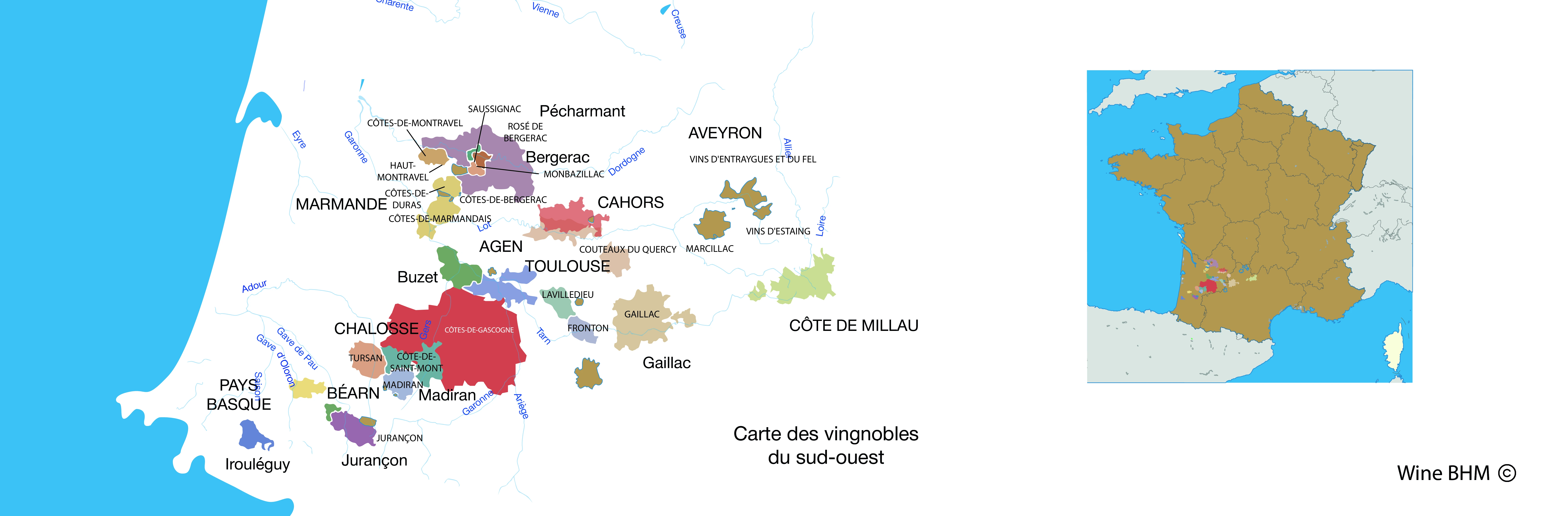 Carte du vignobles du Sud-Ouest