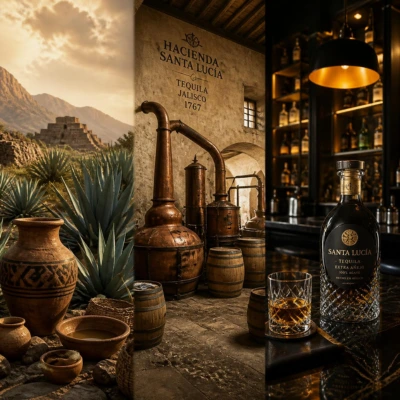 Illustration de l'évolution historique de la tequila, des origines préhispaniques à sa premiumisation moderne
