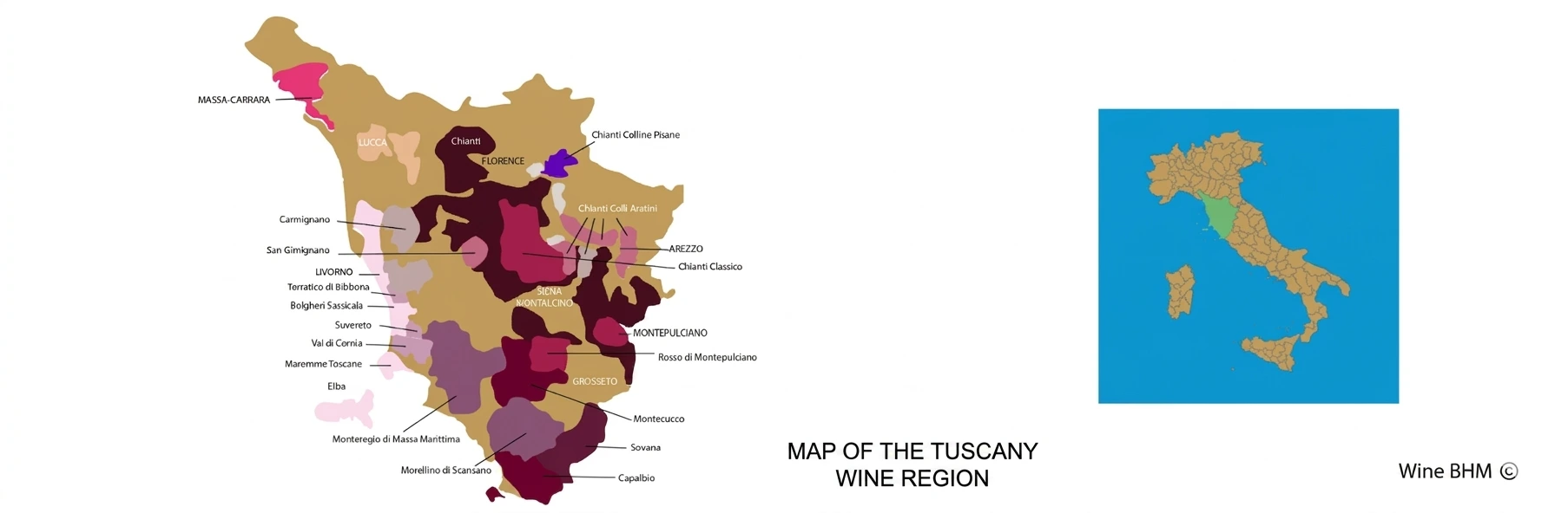 Map of the Tuscany wine region