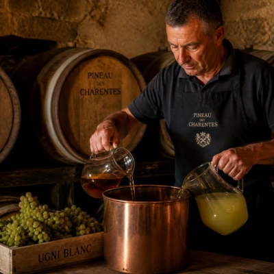 Trois verres à dégustation présentant les couleurs du Pineau des Charentes : blanc doré, rosé et rouge rubisvv