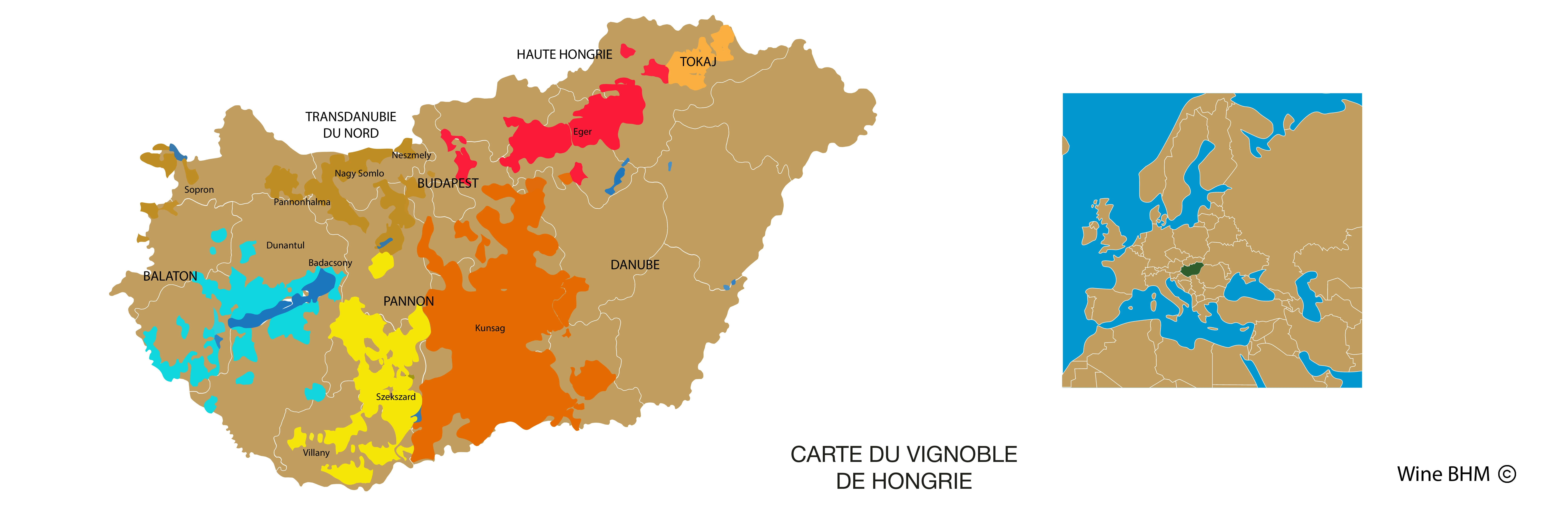 Carte du vignobles d'Hongrie