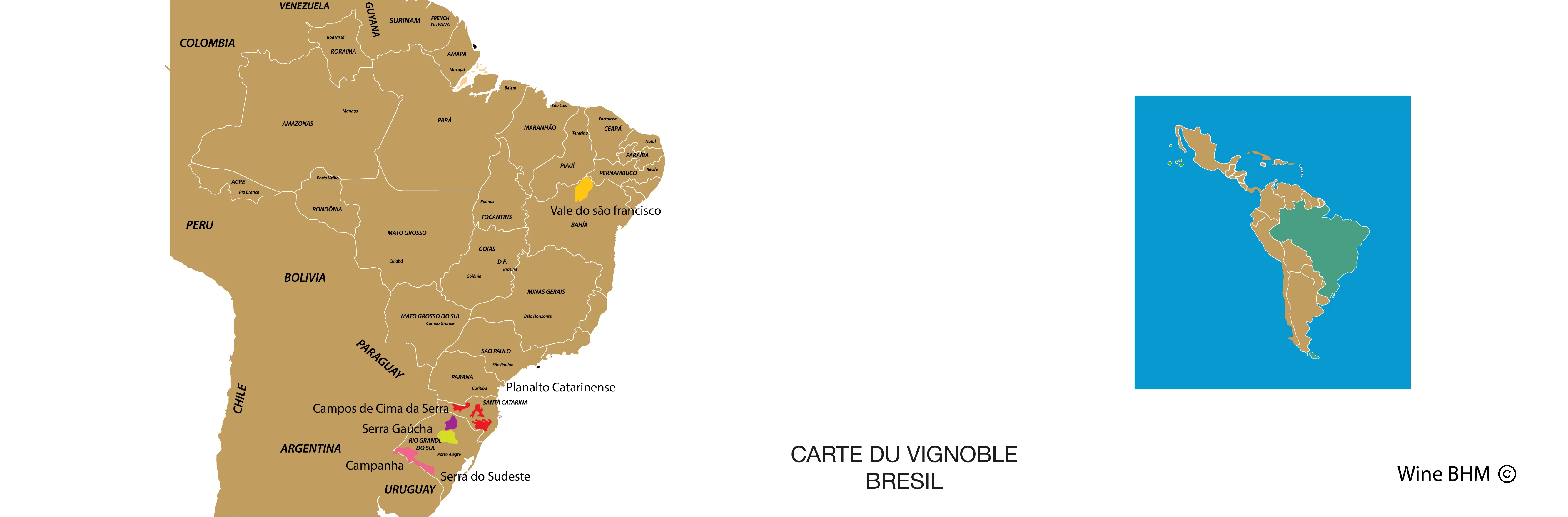 Carte du vignoble au Br&eacute;sil