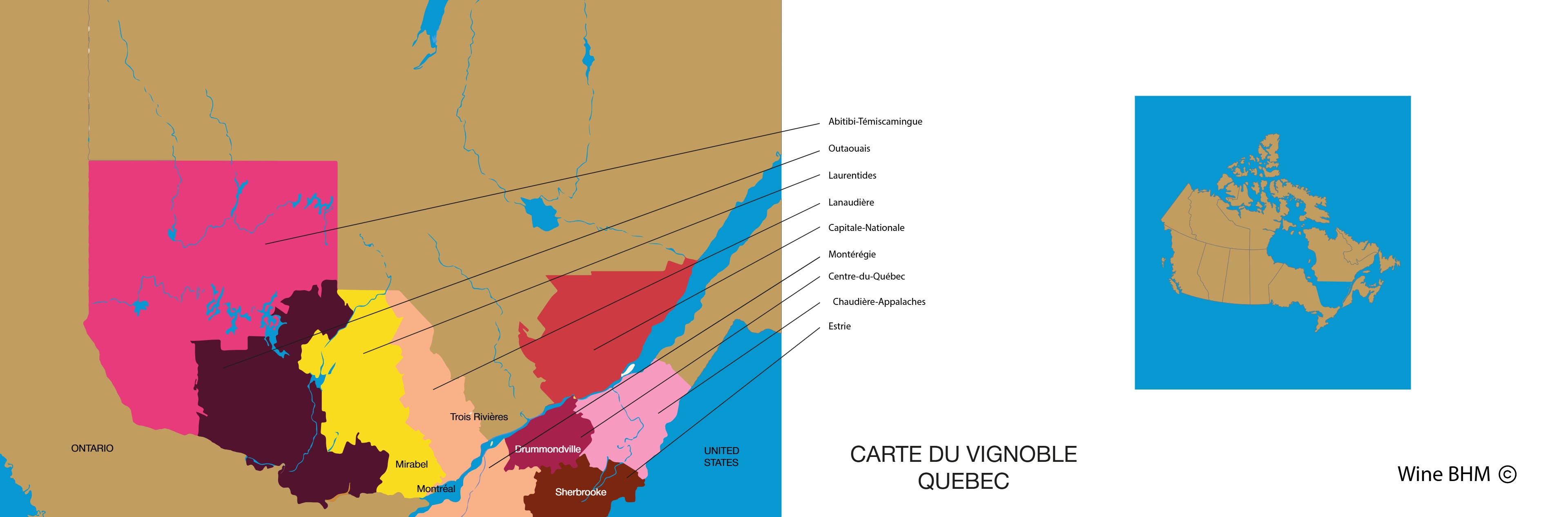Carte du vignobles de Quebec
