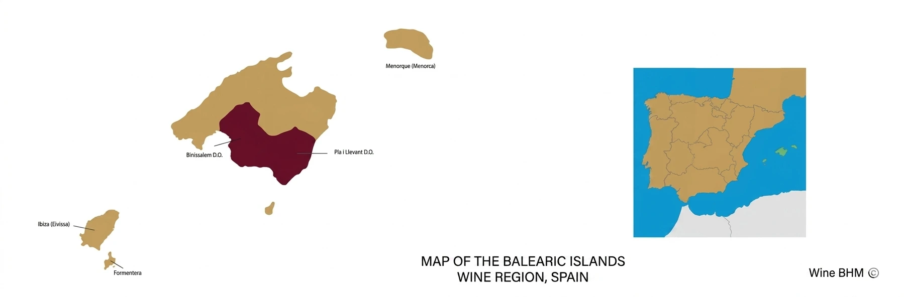 Map of the Balearic Islands wine region, Spain