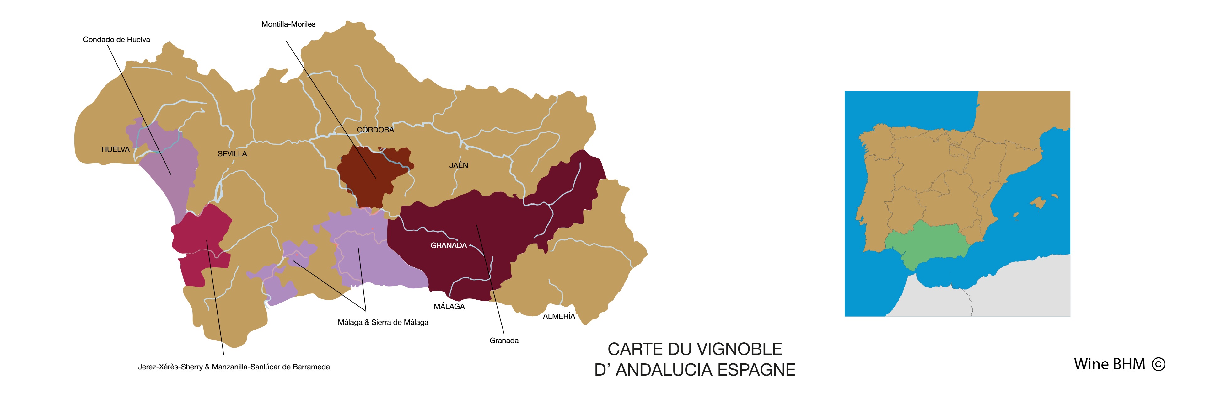 carte du vignoble d'Andaluc&iacute;a