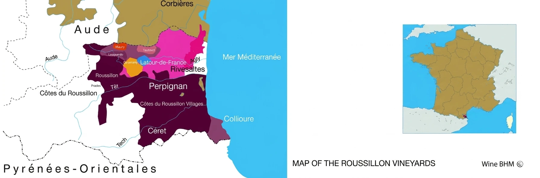Map of Roussillon appellations Map of the Roussillon vineyards