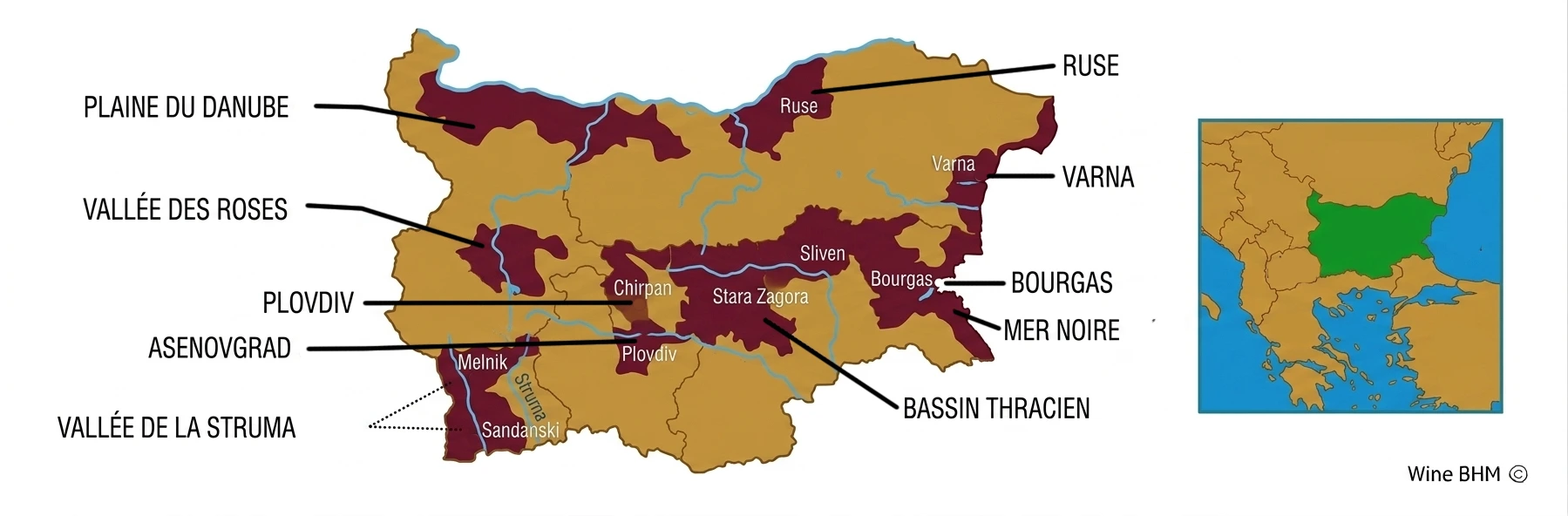 carte du vignobles de Bulgarie