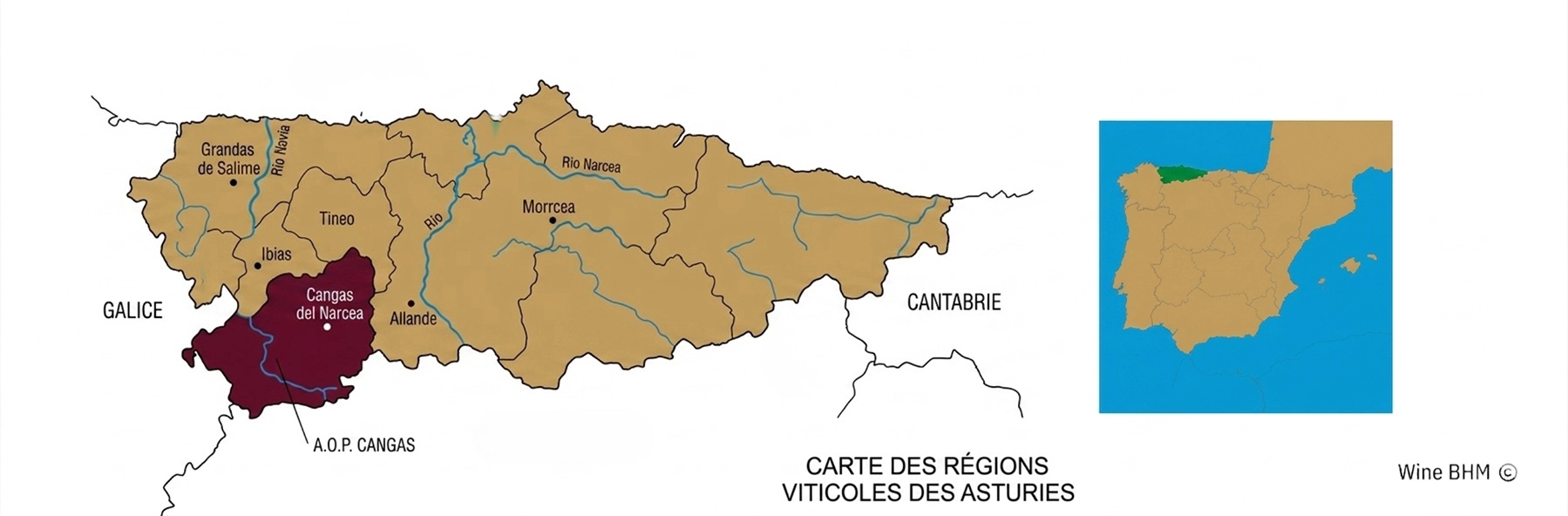 carte de la r&eacute;gion viticole asturias