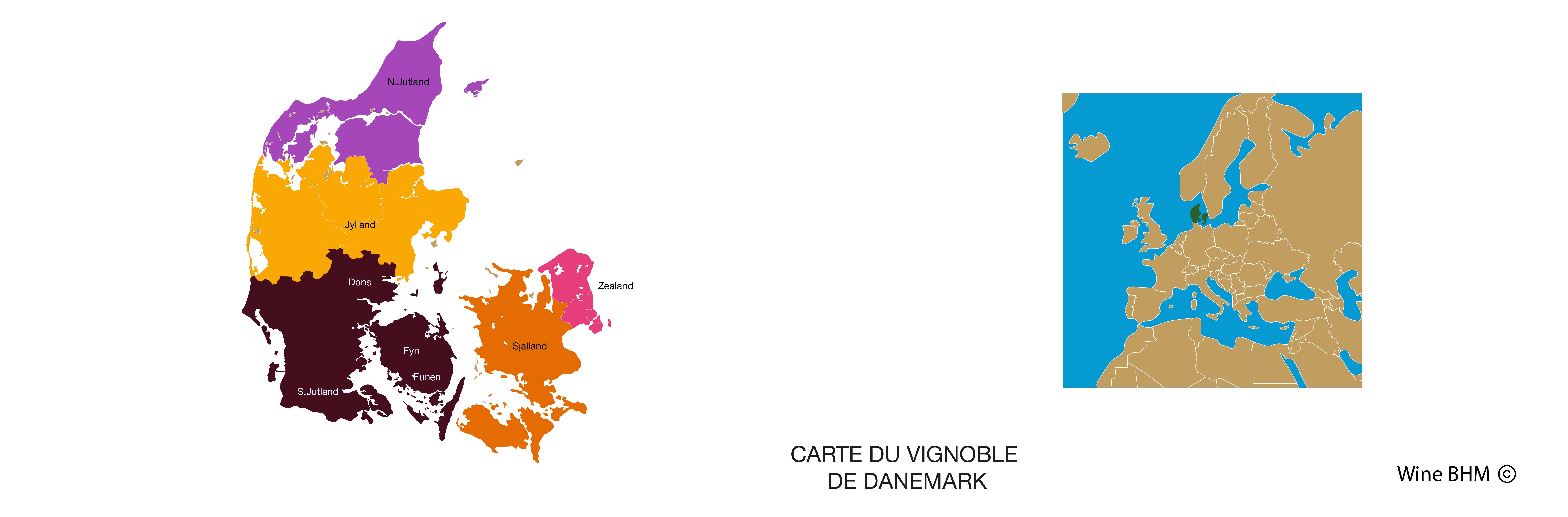 Carte du vignobles du Danemark