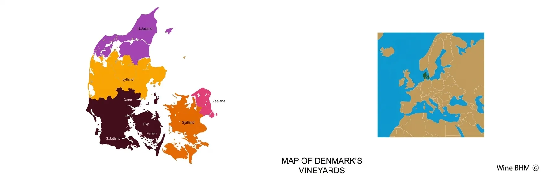 Map of Denmark's vineyards