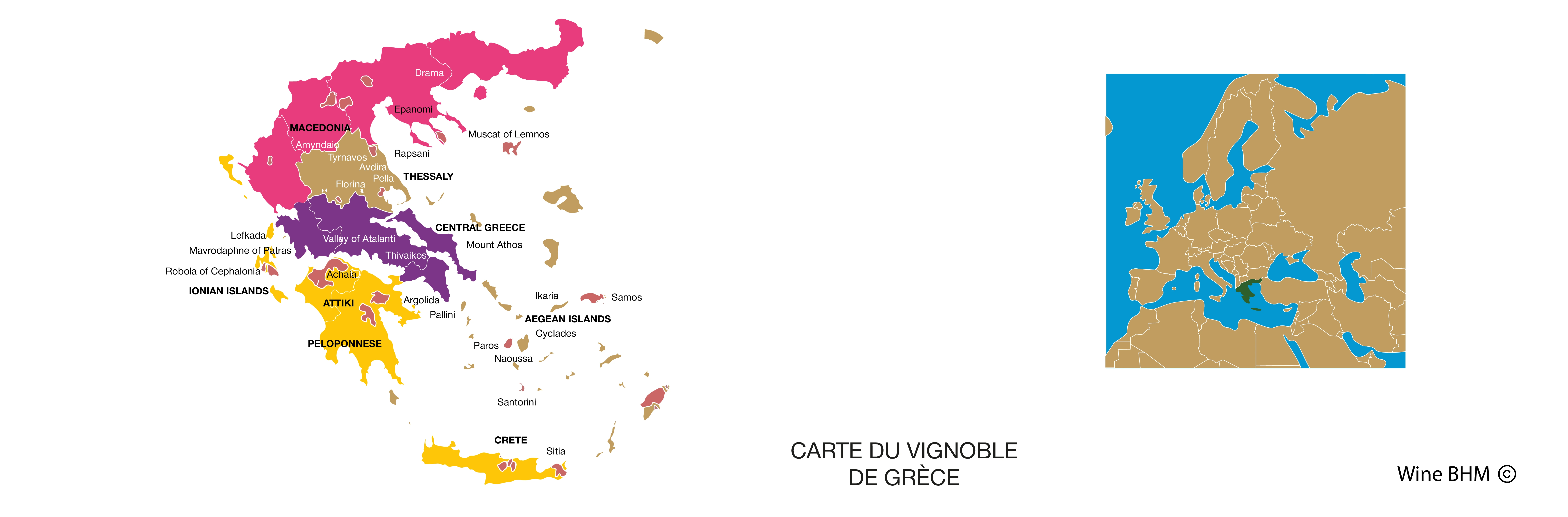 carte du vignoble de Gr&egrave;ce