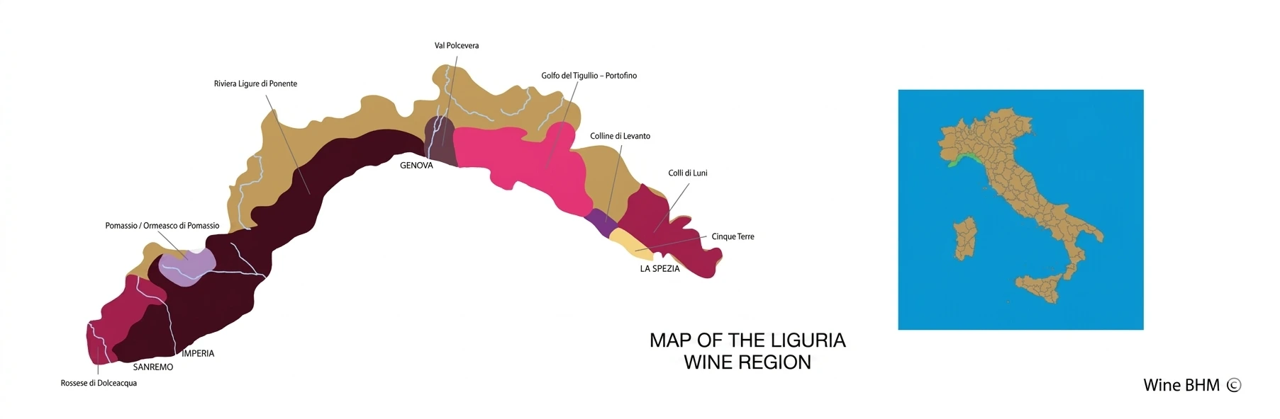 Map of the Liguria wine region