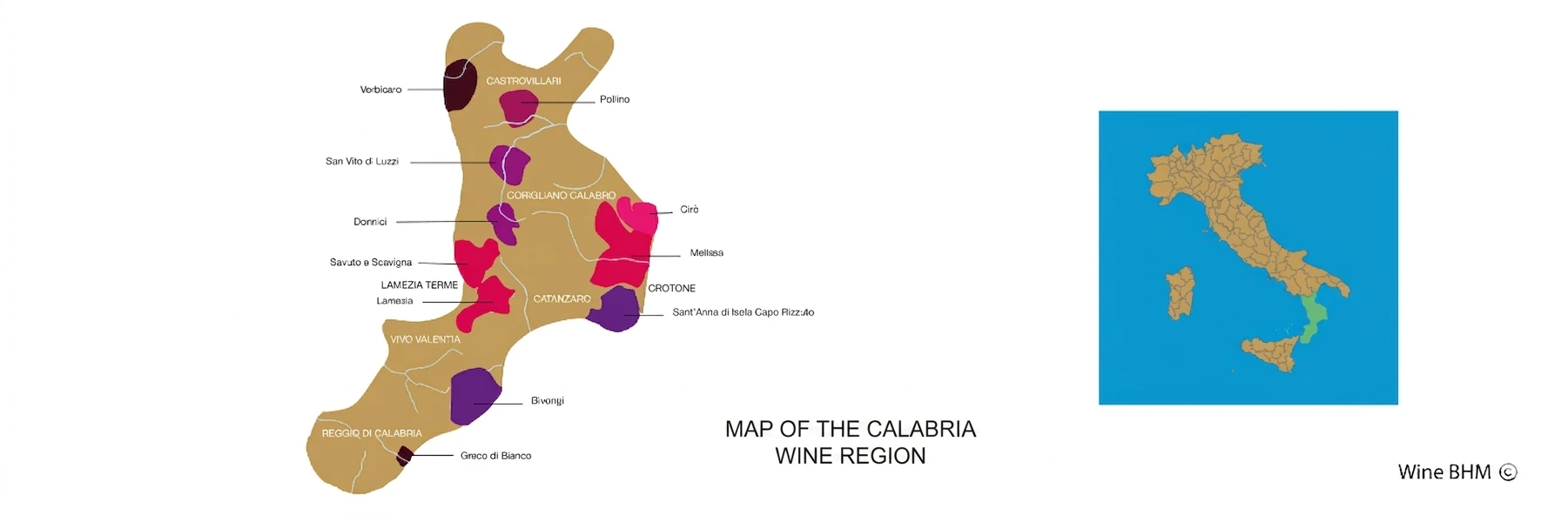 Map of the Calabria wine region