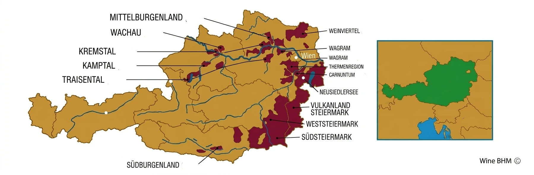 carte du vignobles d'Autriche