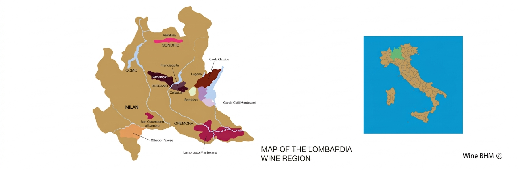 Map of the Lombardia Wine Region