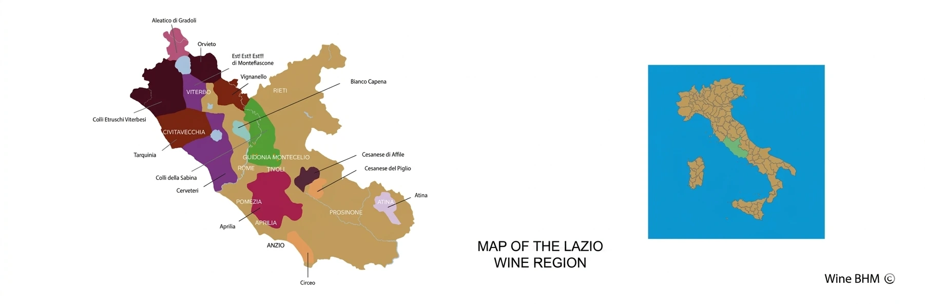 Map of the Lazio wine region