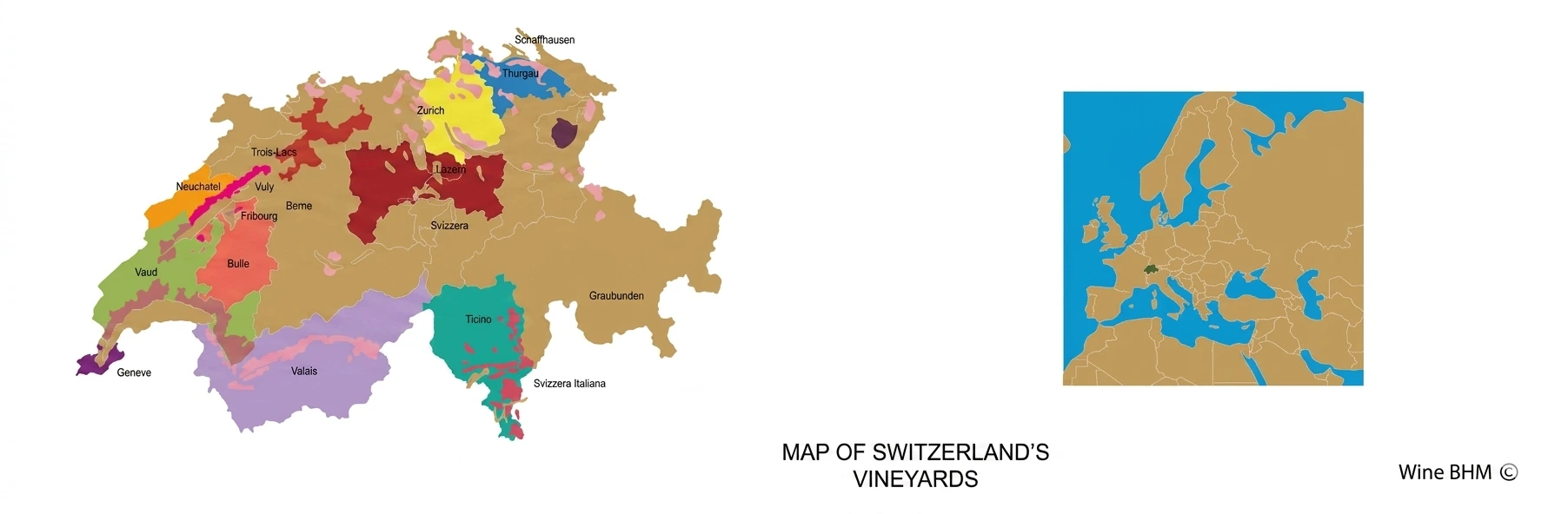 Map of Switzerland's vineyards