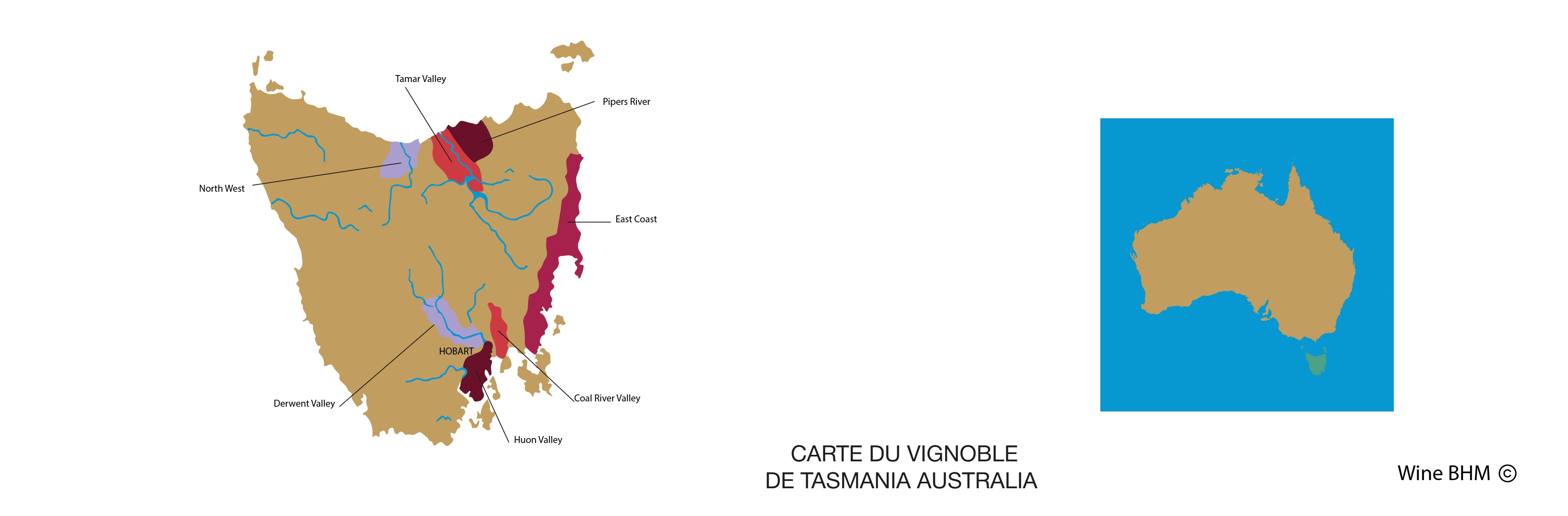 Carte du vignobles de Tasmanie