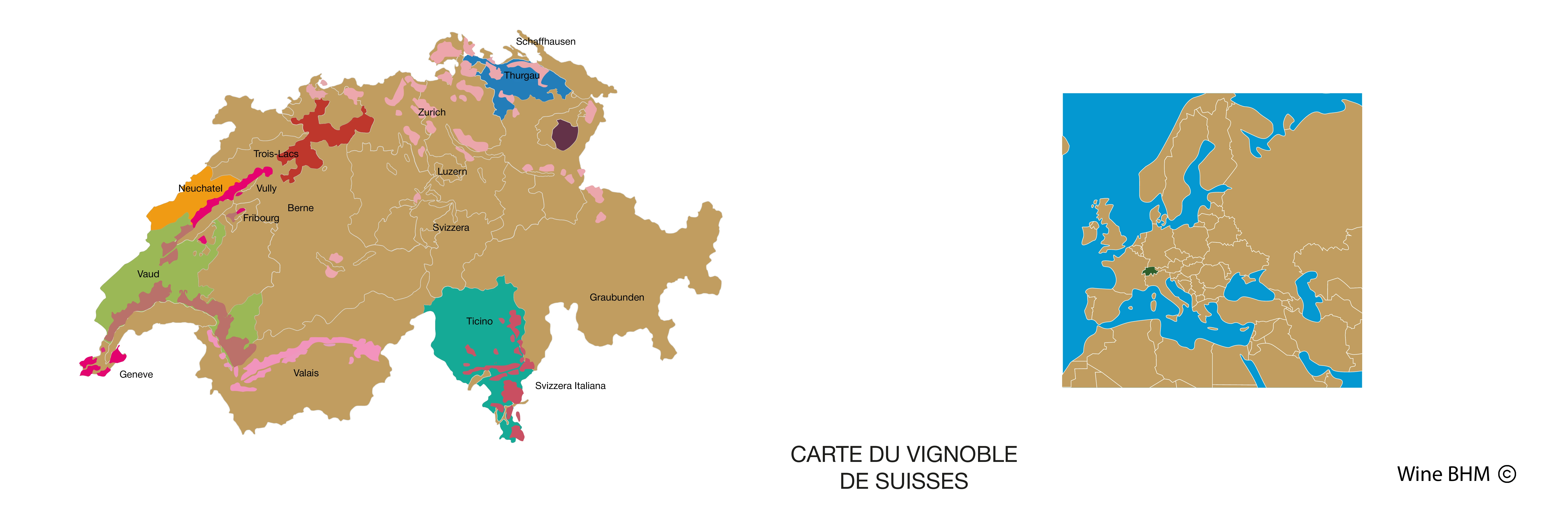 Carte du vignobles de Suisse