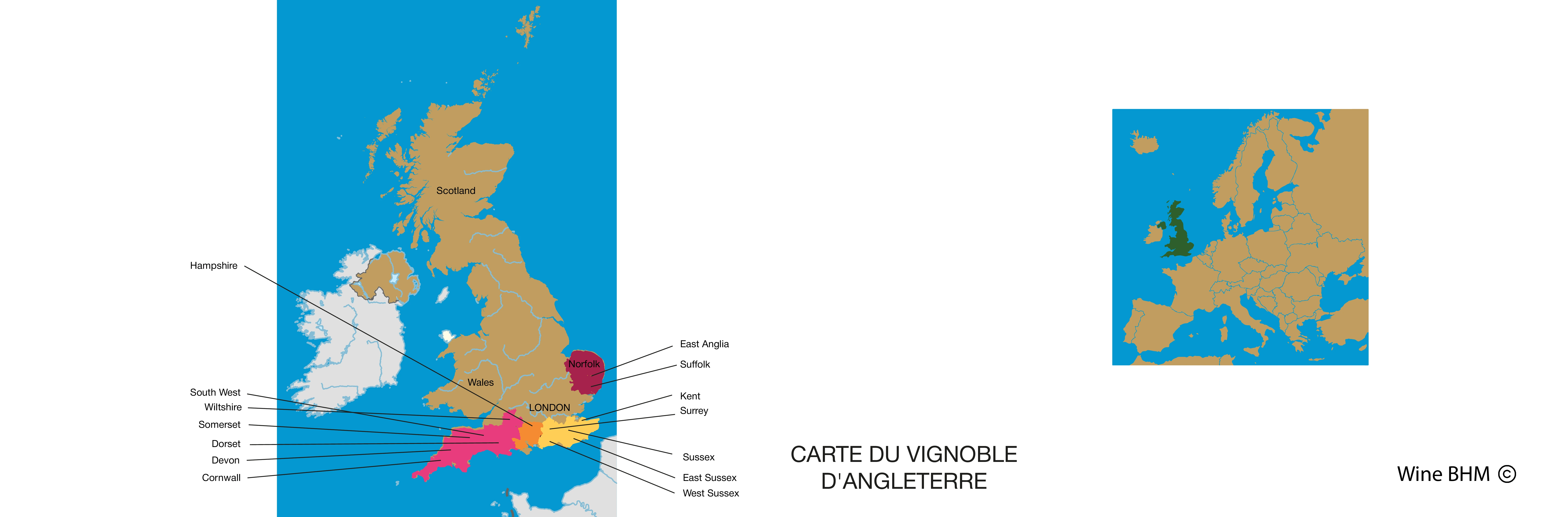 carte des Vignobles d'Angleterre