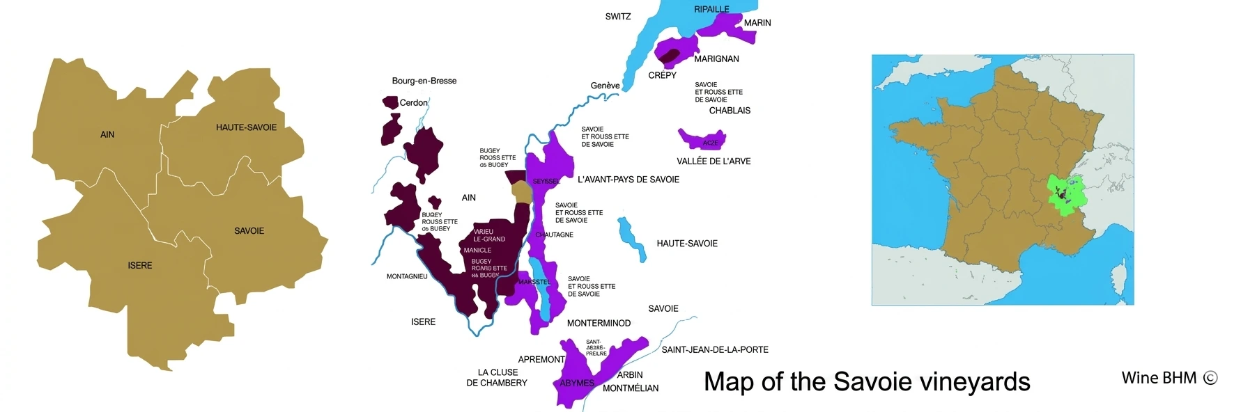 Map of Savoie appellations Map of the Savoie vineyards