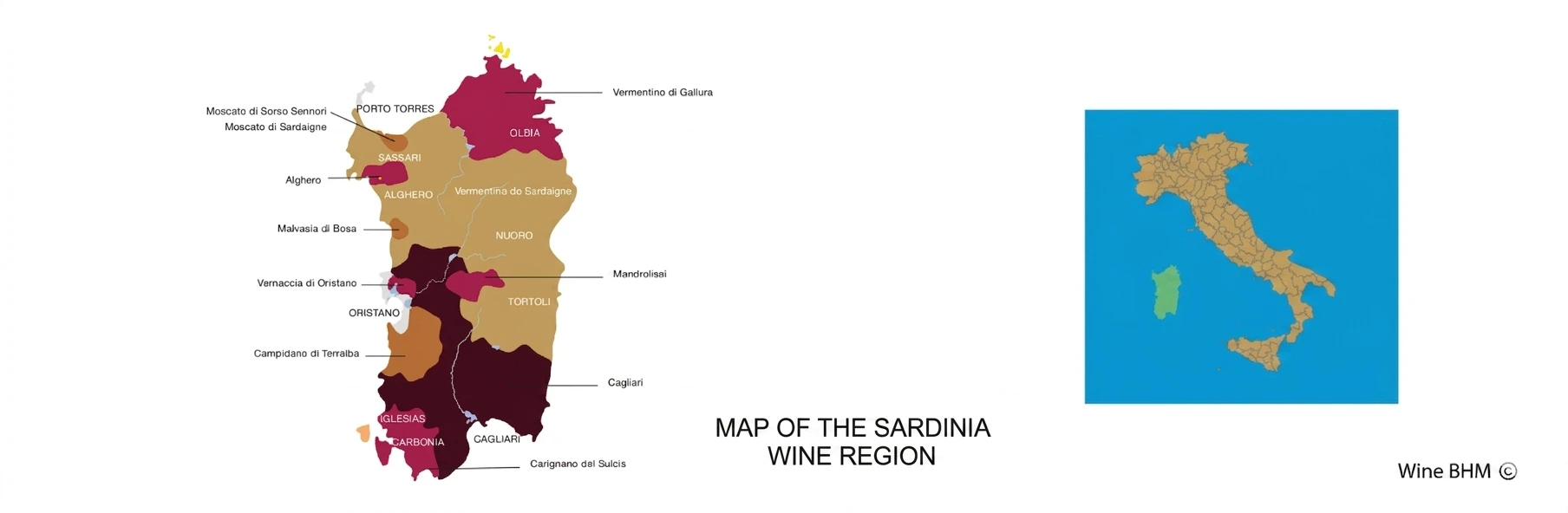 Map of the Sardinia wine region