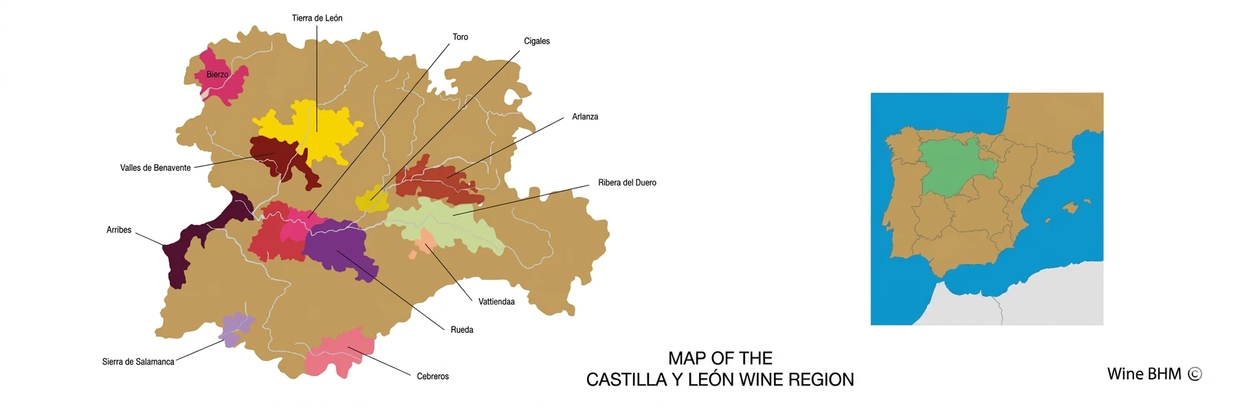 Map of the Castilla y Le&oacute;n wine region
