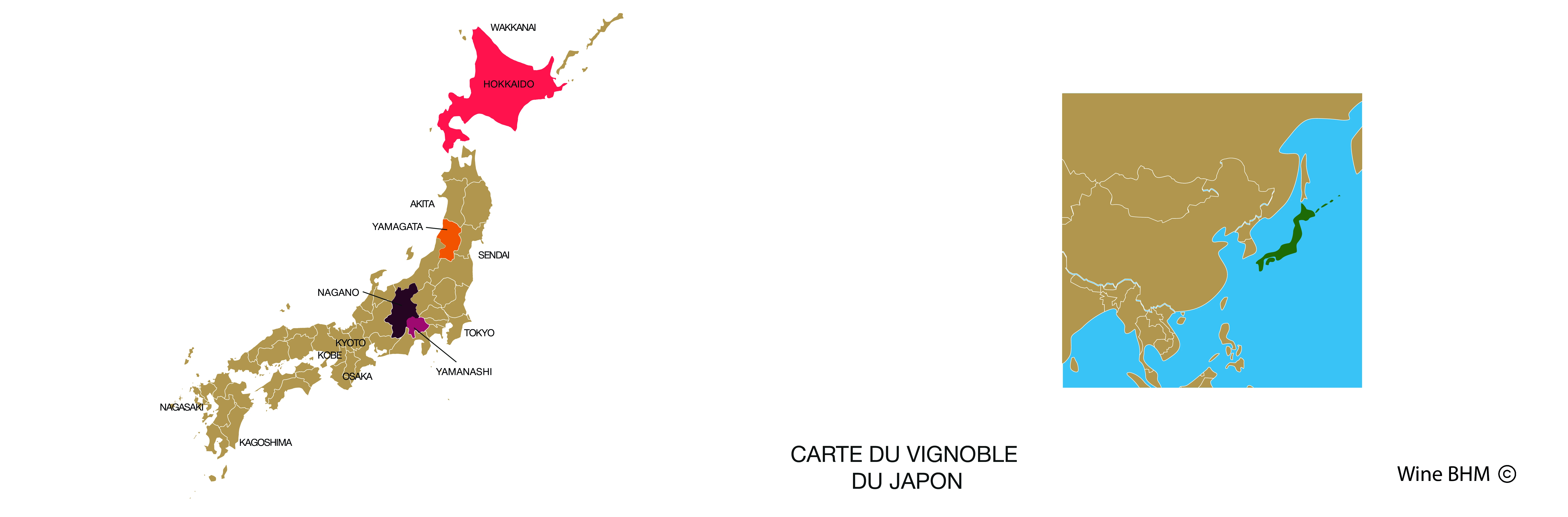 Carte du vignobles de Japon 