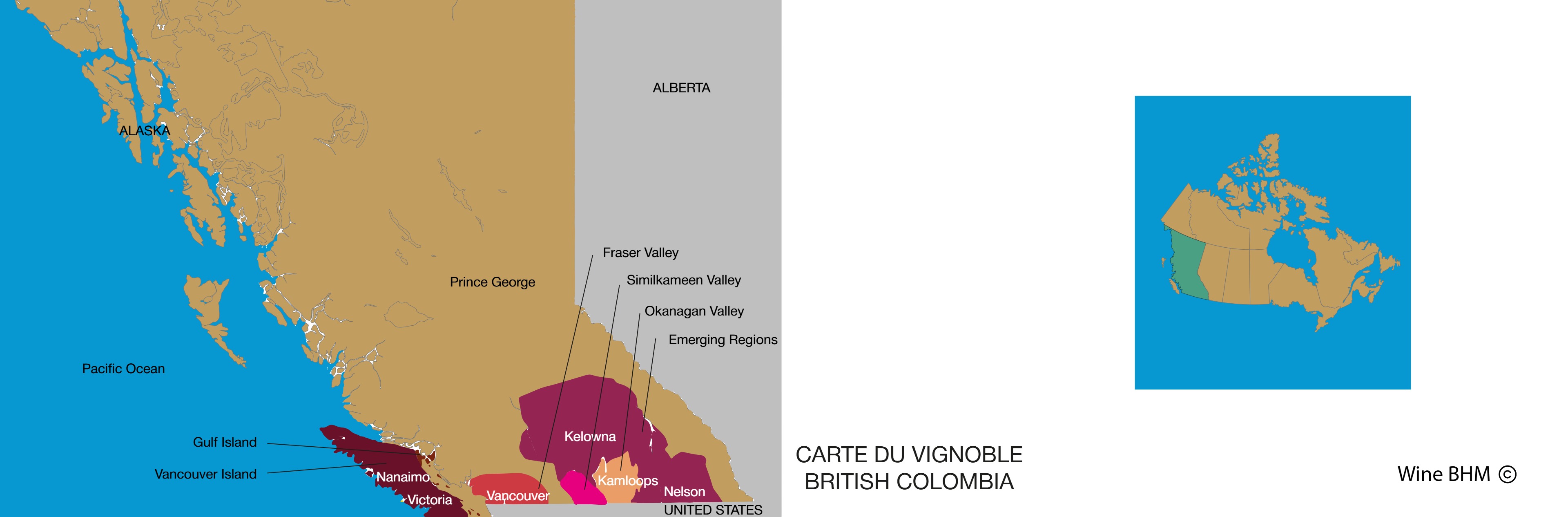Carte du vignobles de Colombie-Britannique