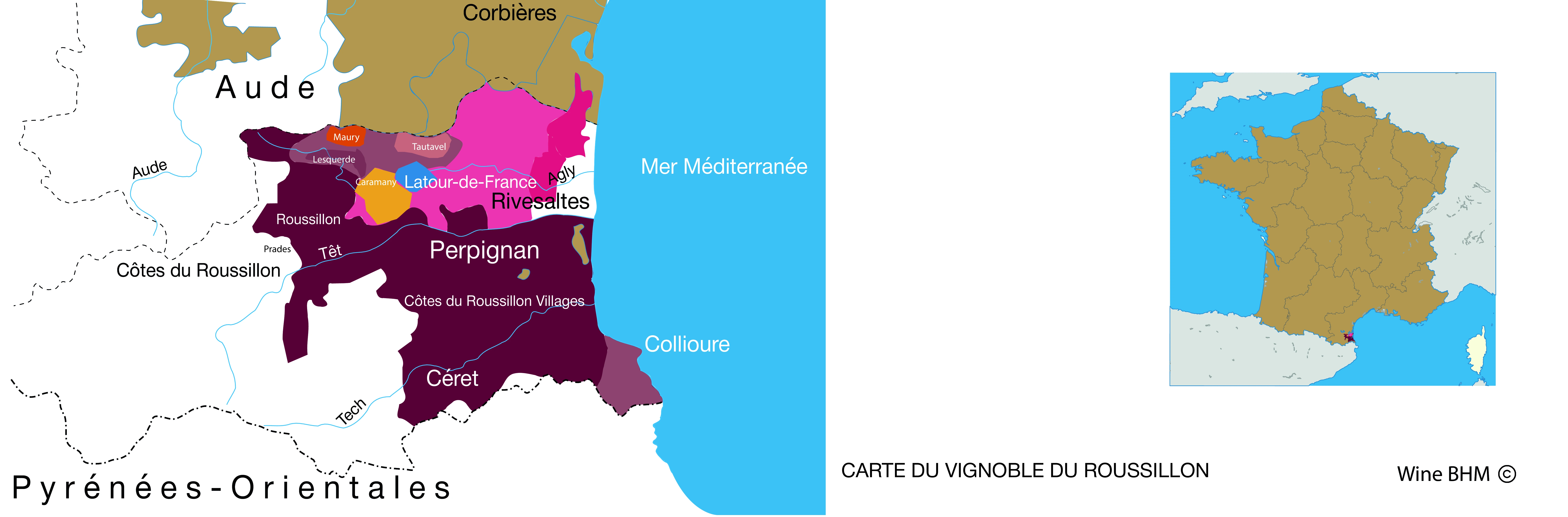 Carte du vignobles du Roussillon