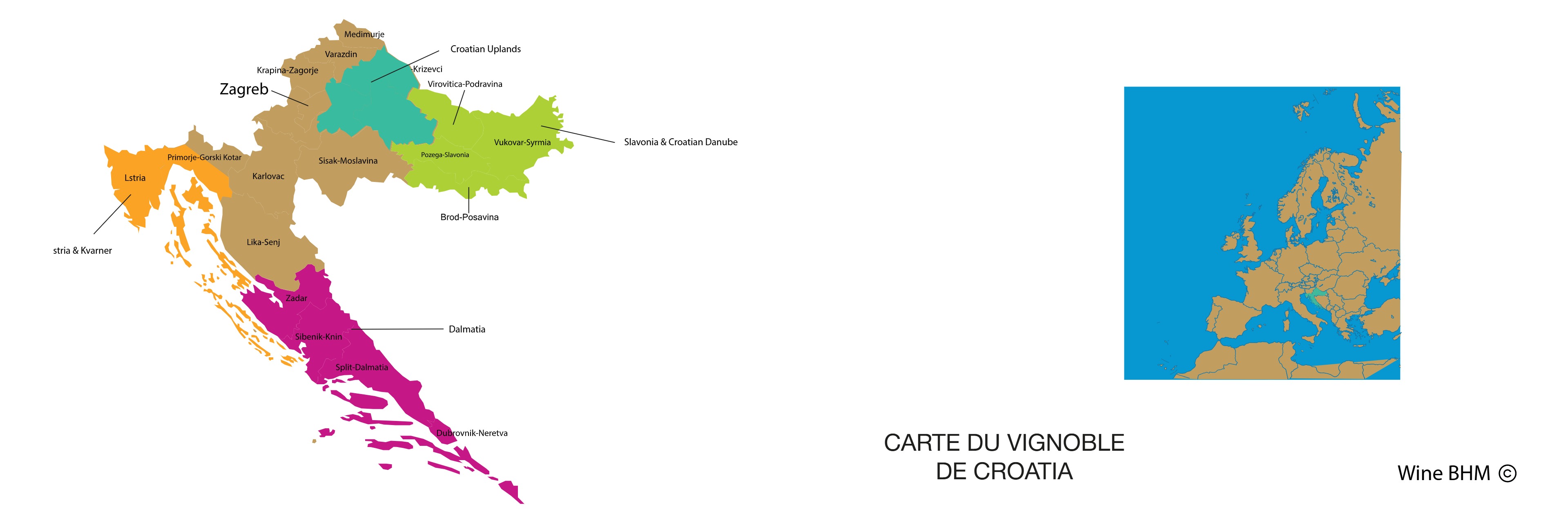 Carte du vignoble de Croatie