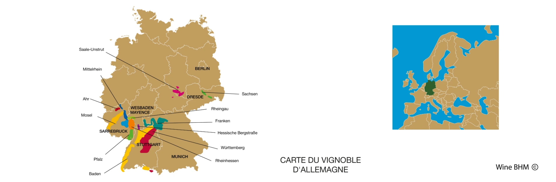 carte des Vignobles  d'Allemagne