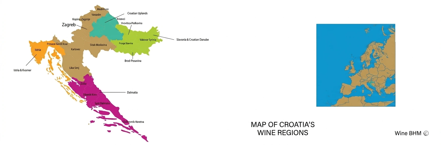 Map of Croatia's wine regions