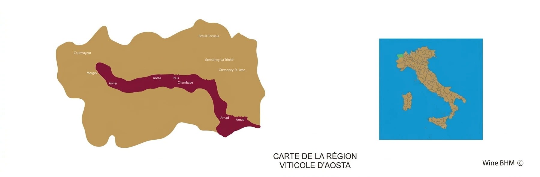 Carte de la r&eacute;gion viticole d'Aosta
