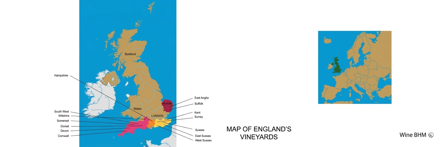 Map of England's wine region