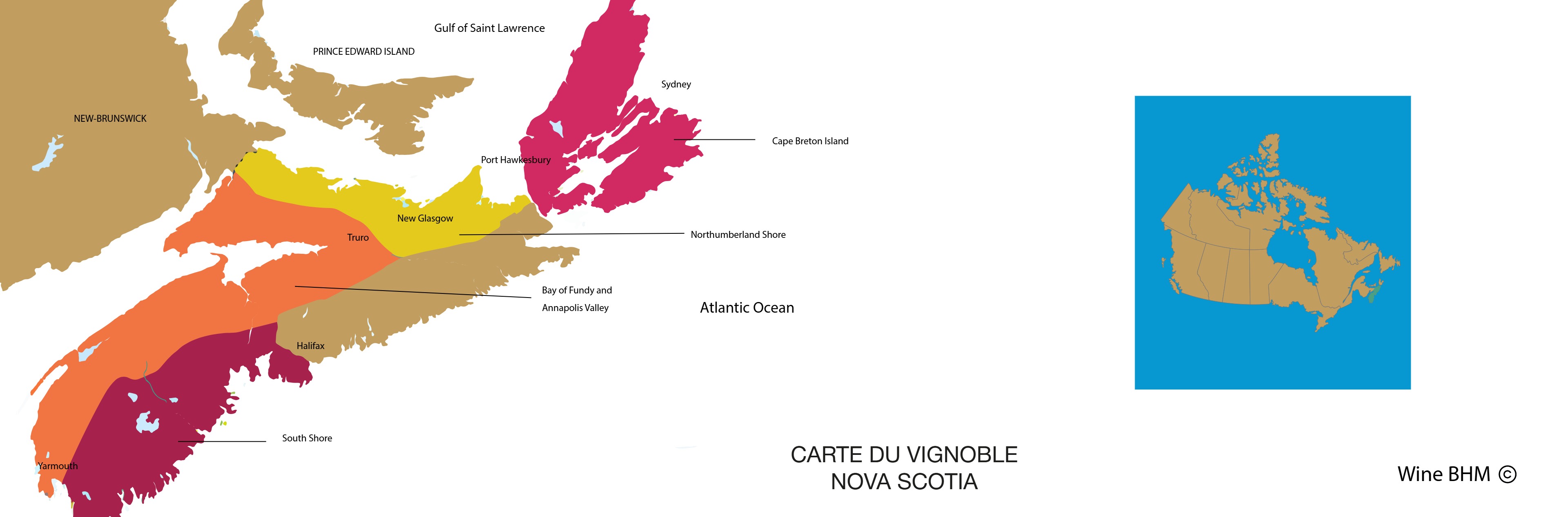 Carte du vignobles de Nouvelle-&Eacute;cosse