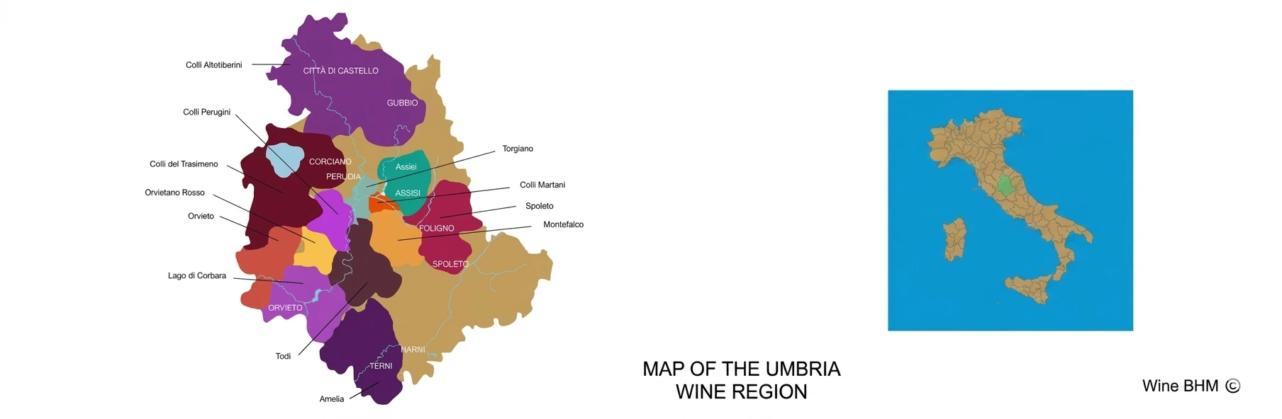 Map of the Umbria wine region