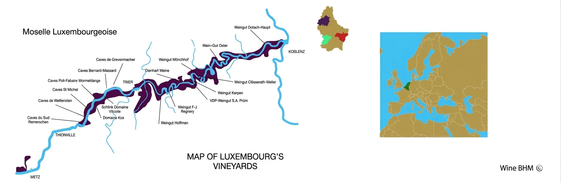 Map of Luxembourg's vineyards
