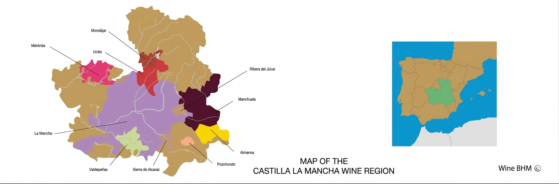 Map of the Castilla La Mancha wine region